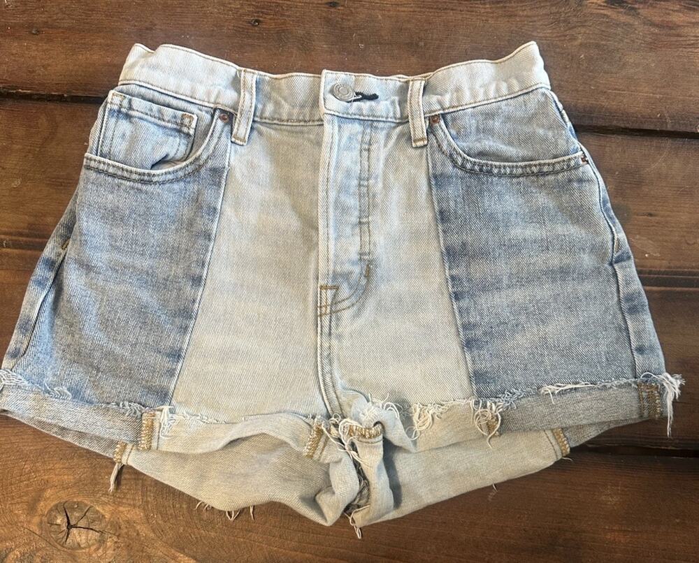 Pacsun High Rise Icon Shorts sz 25 multi color denim jeans cut off buttonfly